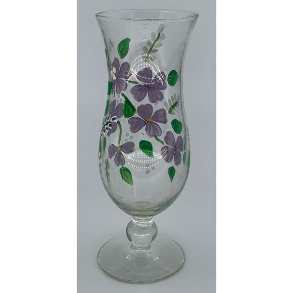 Hand Painted Flower Vase Clear Glass Bud Purple  8" Stem Elegant 2.5" Diameter - Picture 2 of 8
